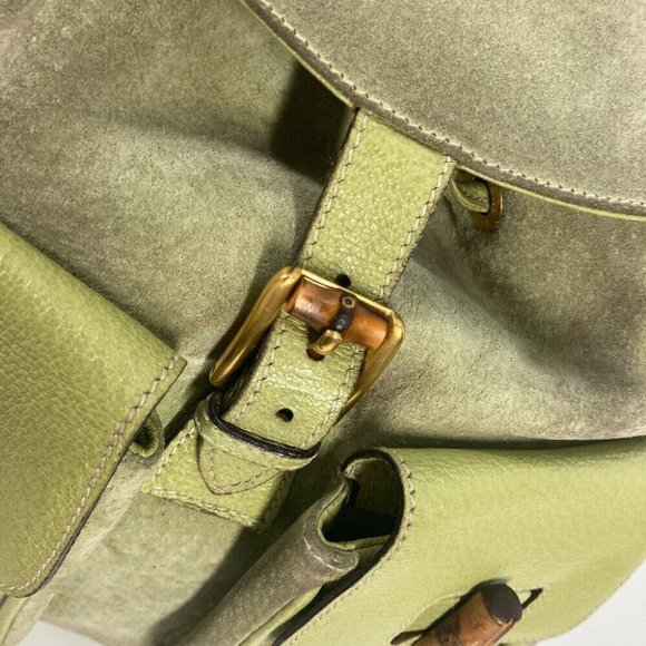 GUCCI Bamboo Backpack vintage bag Backpack suede Green - Picture 7 of 14